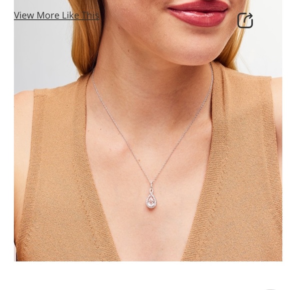 Pear Shaped Lab created White Sapphire Necklace - Picture 5 of 7